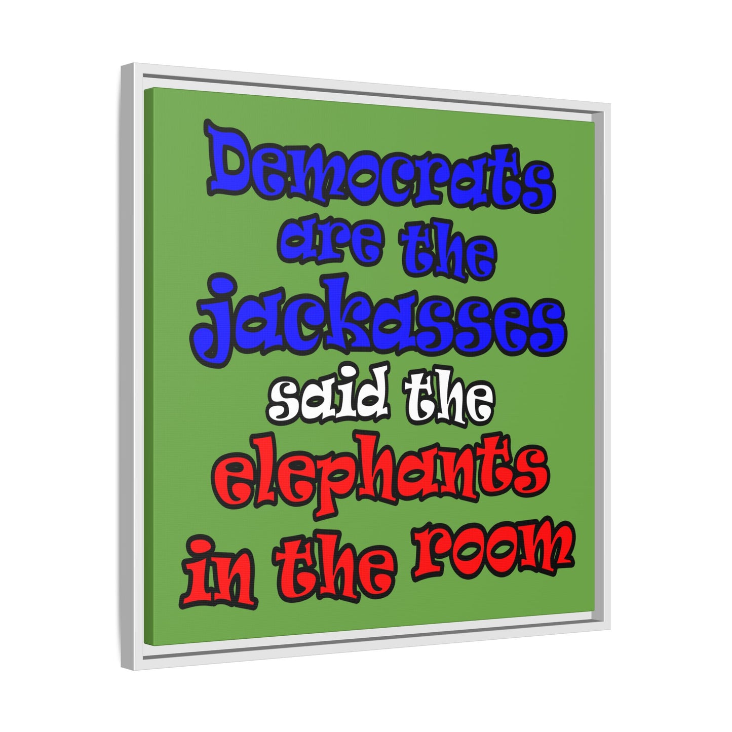donkeys and elephants - framed canvas art (green)