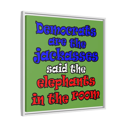 donkeys and elephants - framed canvas art (green)