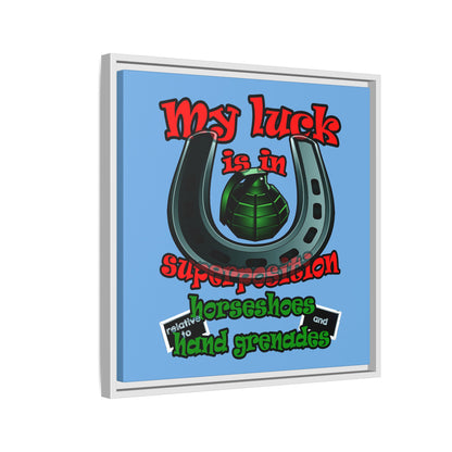 my luck - framed canvas art (light blue)