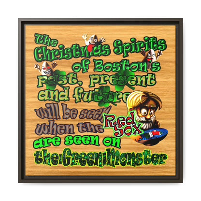 christmas spirits of boston - framed canvas art (butterscotch wood finish)