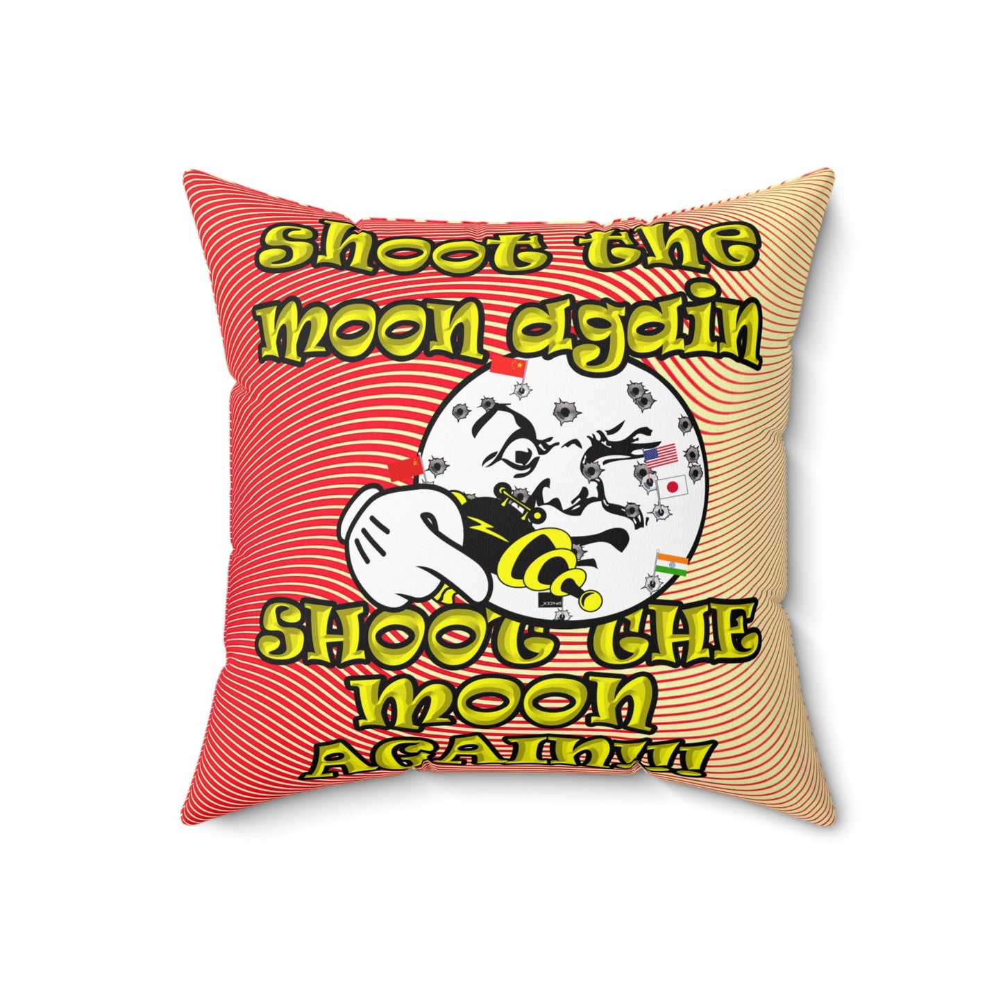 shoot the moon again - Spun Polyester Square Pillow - (yellow-orange wave)