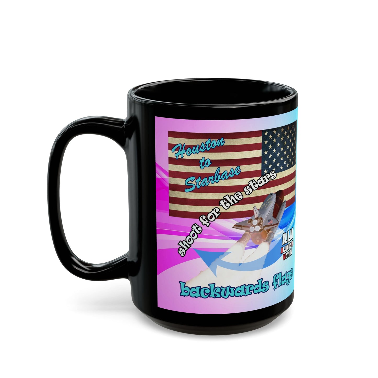 shoot for the stars - Black Mug (light blue-pink wave)