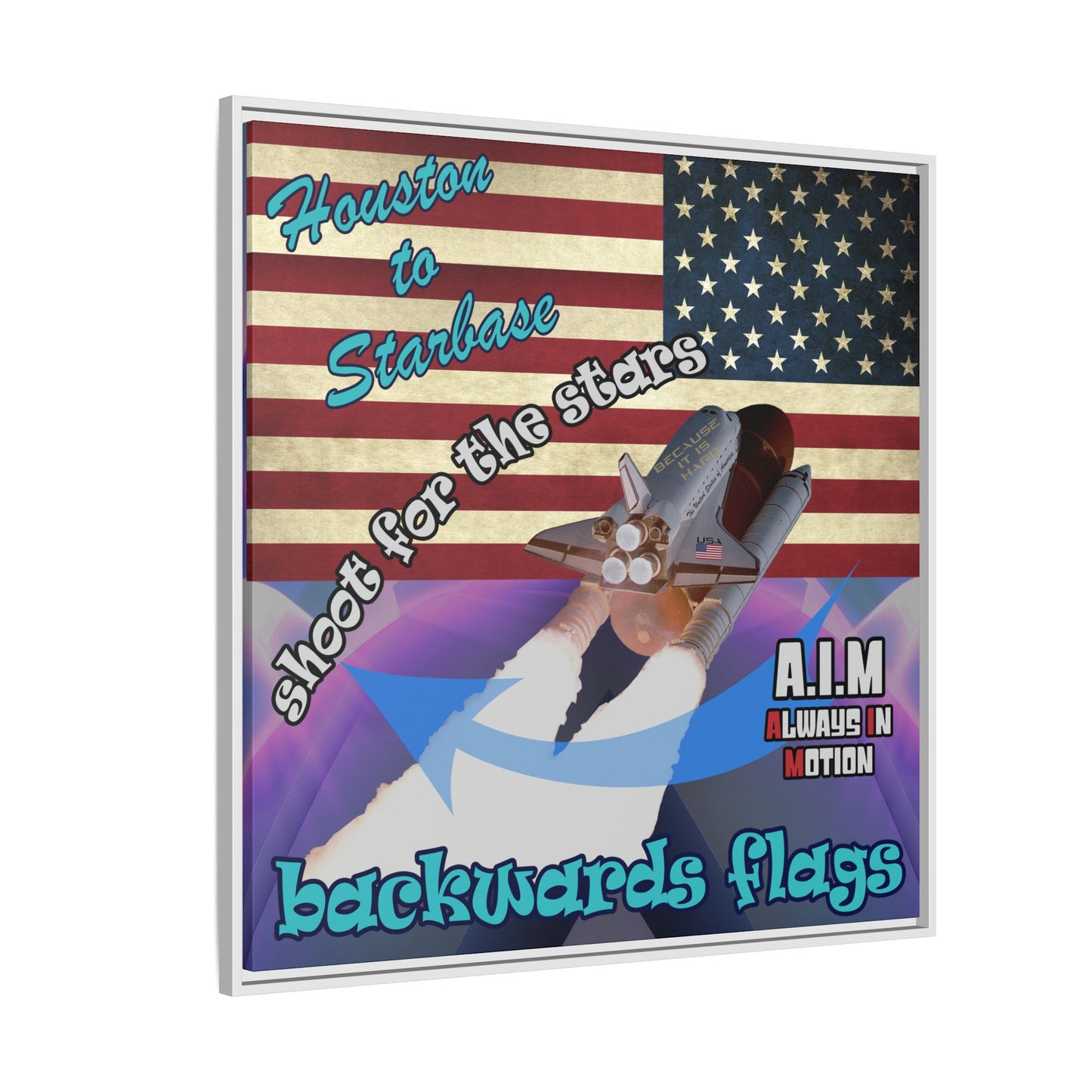 shoot for the stars - framed canvas art (grey-pink wave)