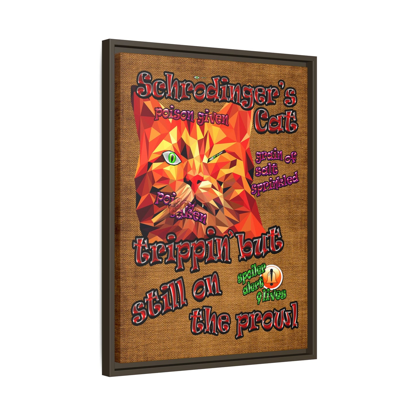 schrodinger's cat - framed canvas art (brown papyrus)
