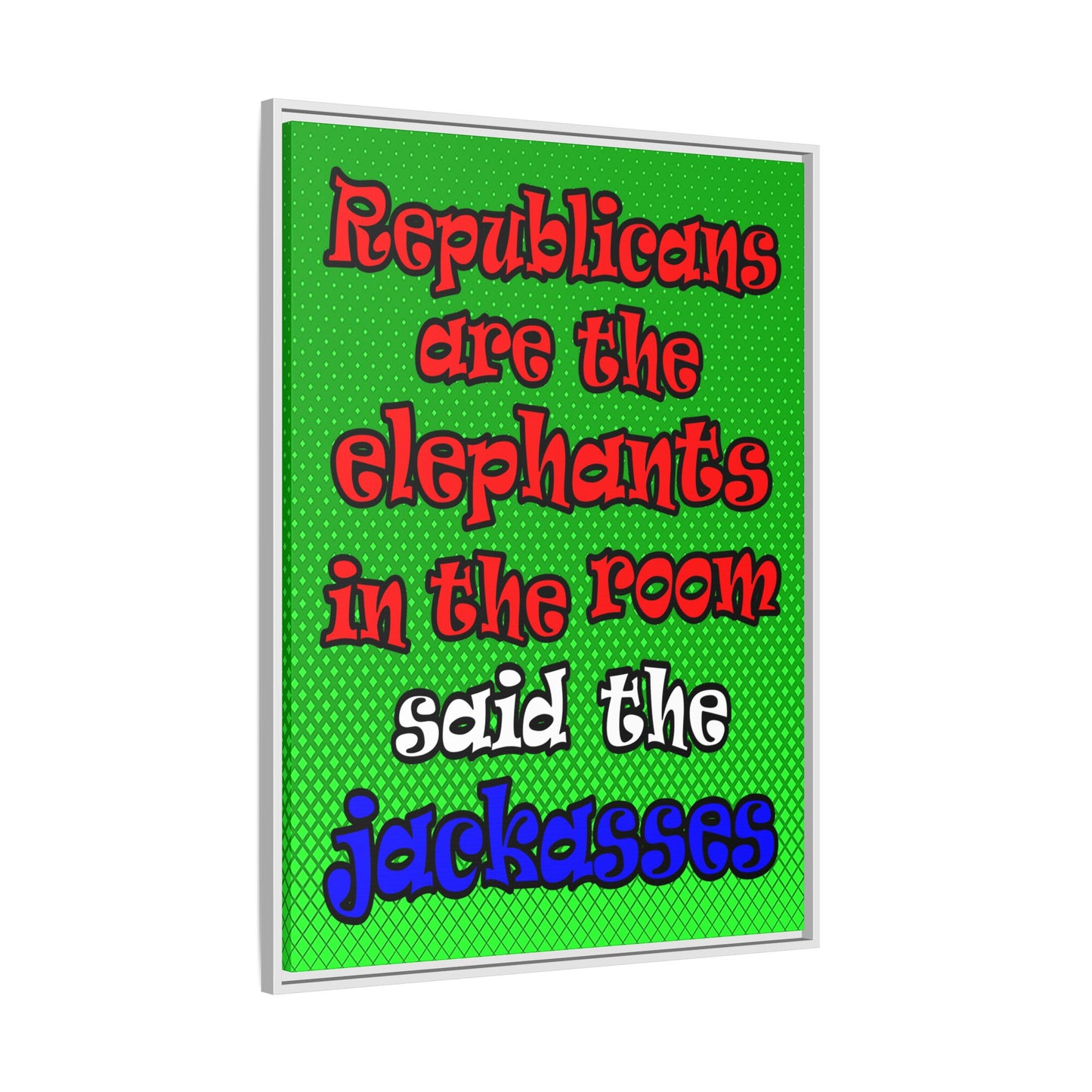 donkeys and elephants - framed canvas art (logo green)
