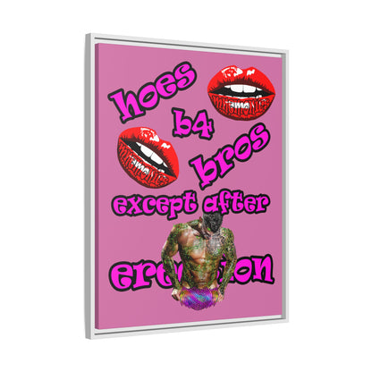 hoes b4 bros - framed canvas art (light pink)