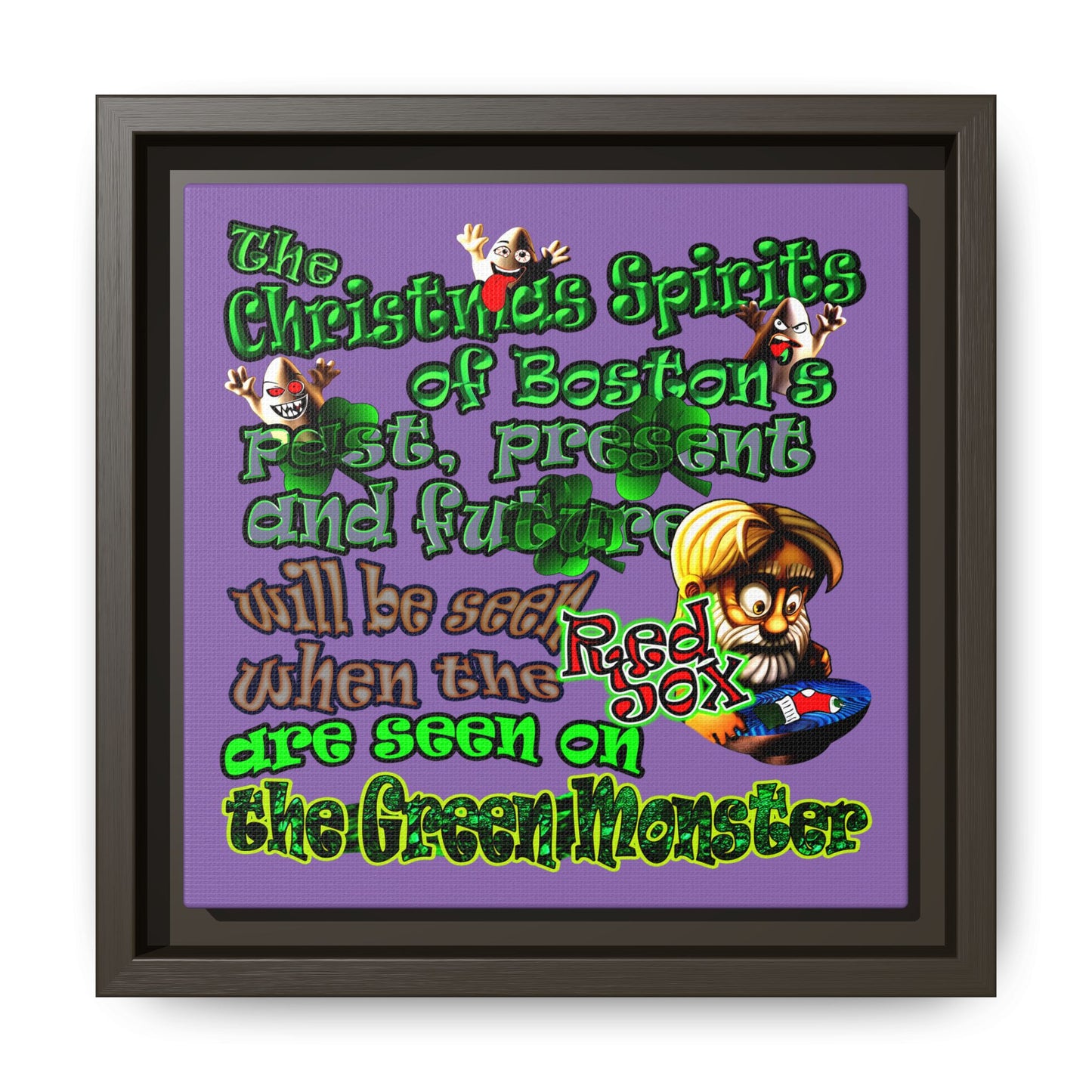 christmas spirits of boston - framed canvas art (light purple)