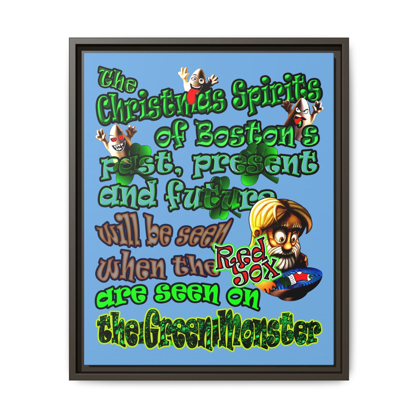 christmas spirits of boston - framed canvas art (light blue)