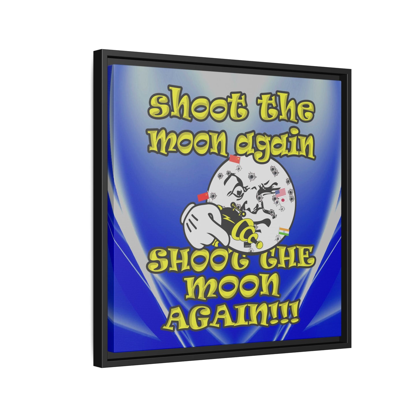 shoot the moon again - framed canvas art (blue-white wave)