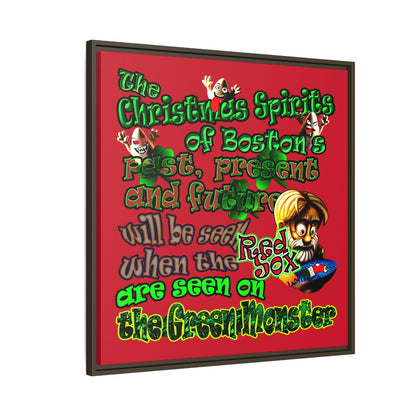 christmas spirits of boston - framed canvas art (dark red)