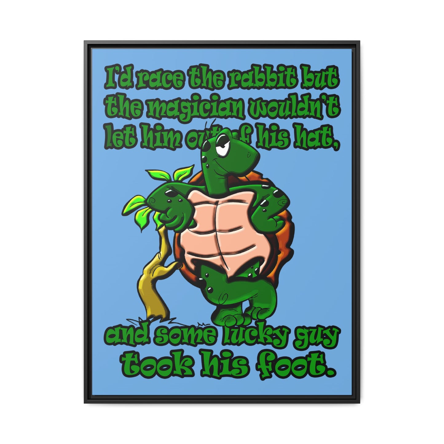 turtle race - framed canvas art (light blue)