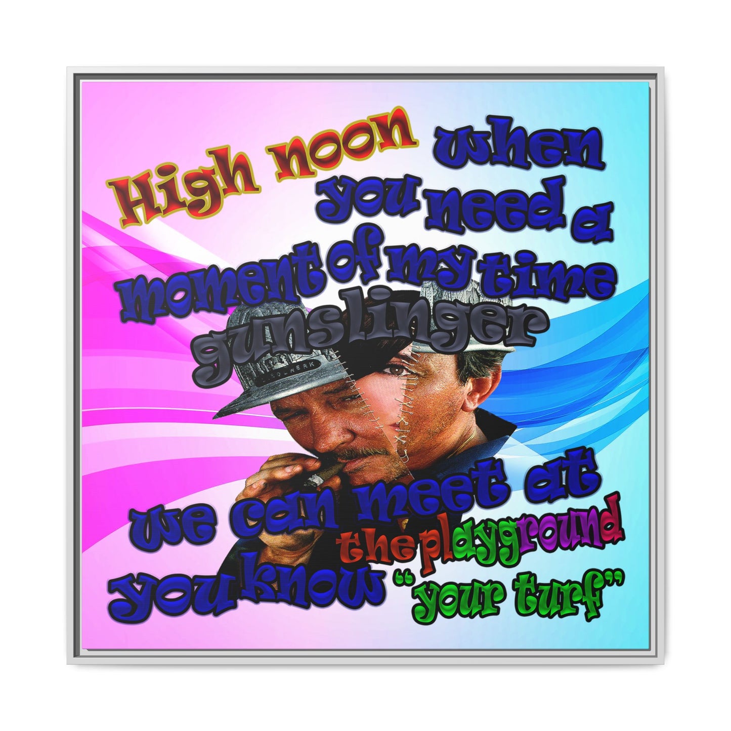 high noon - framed canvas art (light blue-pink wave)