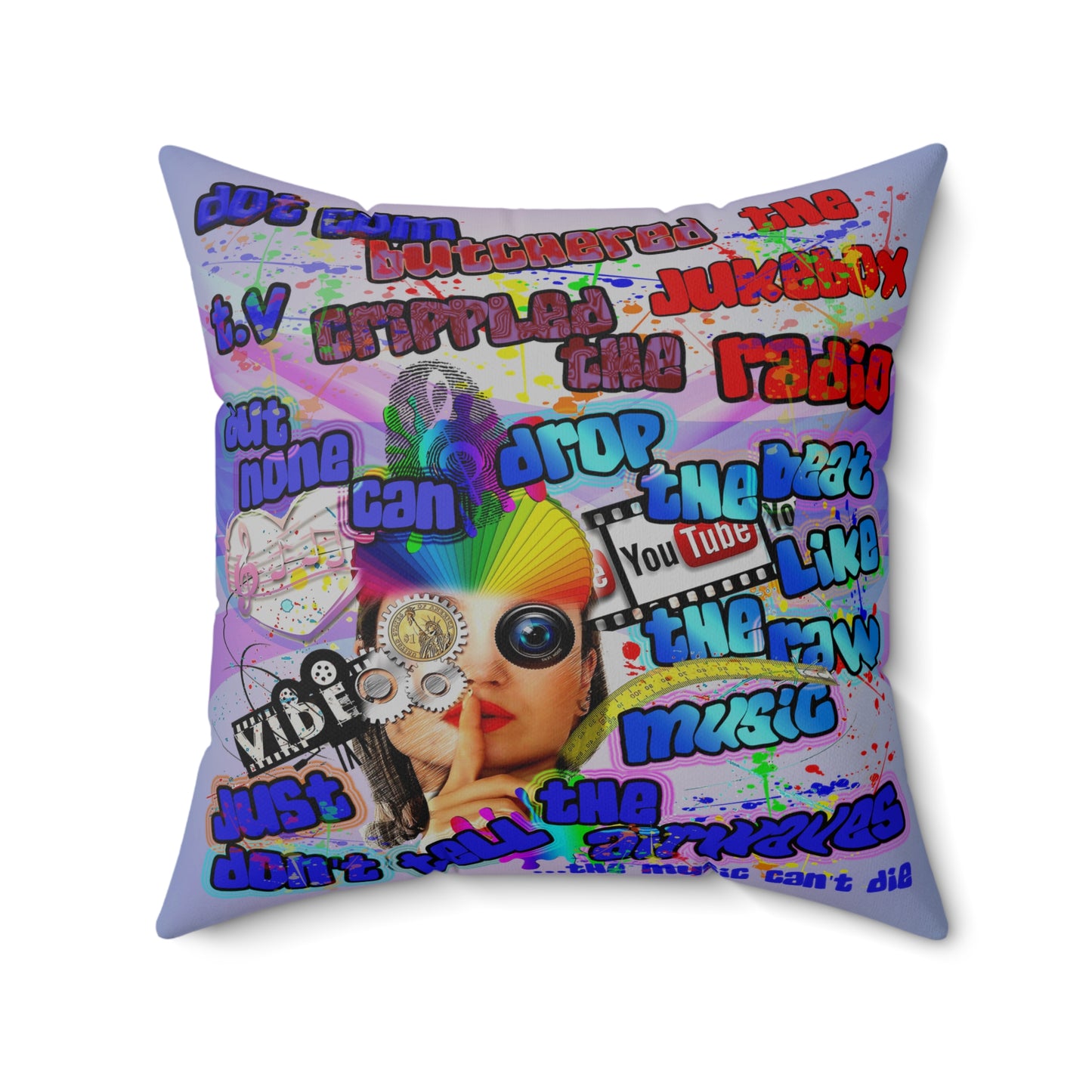 drop the beat - Spun Polyester Square Pillow - (light blue-pink wave)