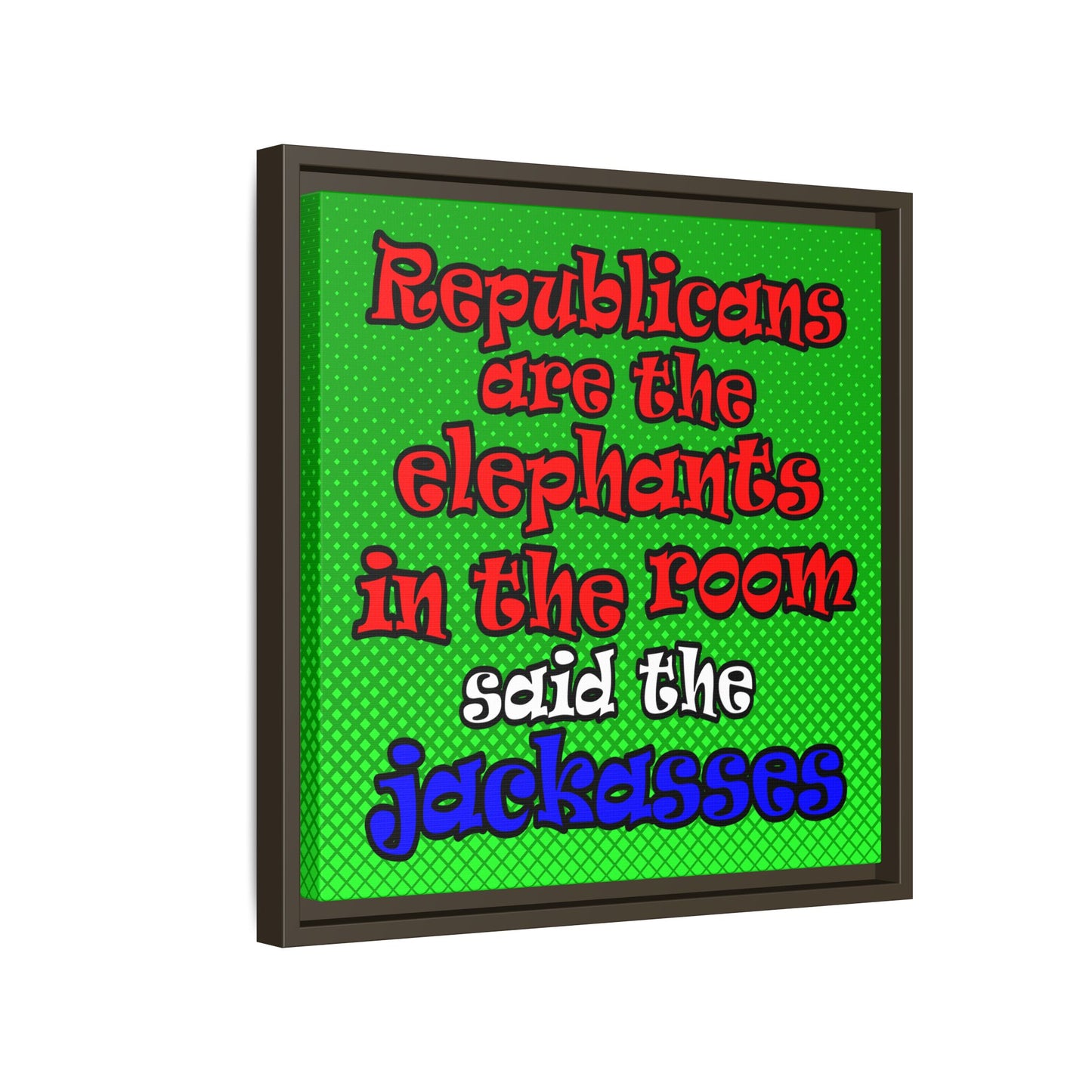donkeys and elephants - framed canvas art (logo green)