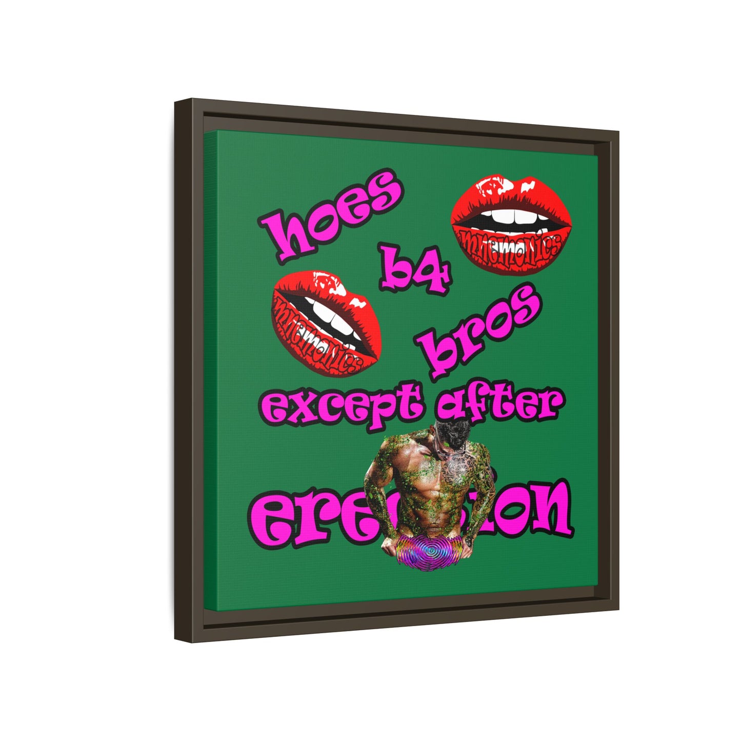 hoes b4 bros - framed canvas art (dark green)