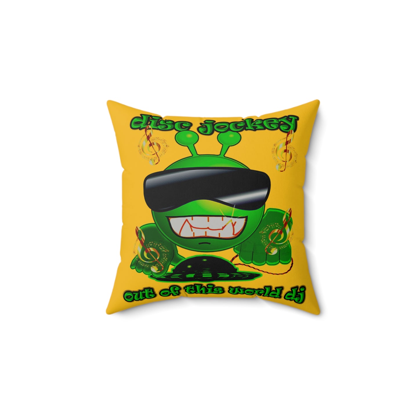 disc jockey - Faux Suede Square Pillow - (yellow)