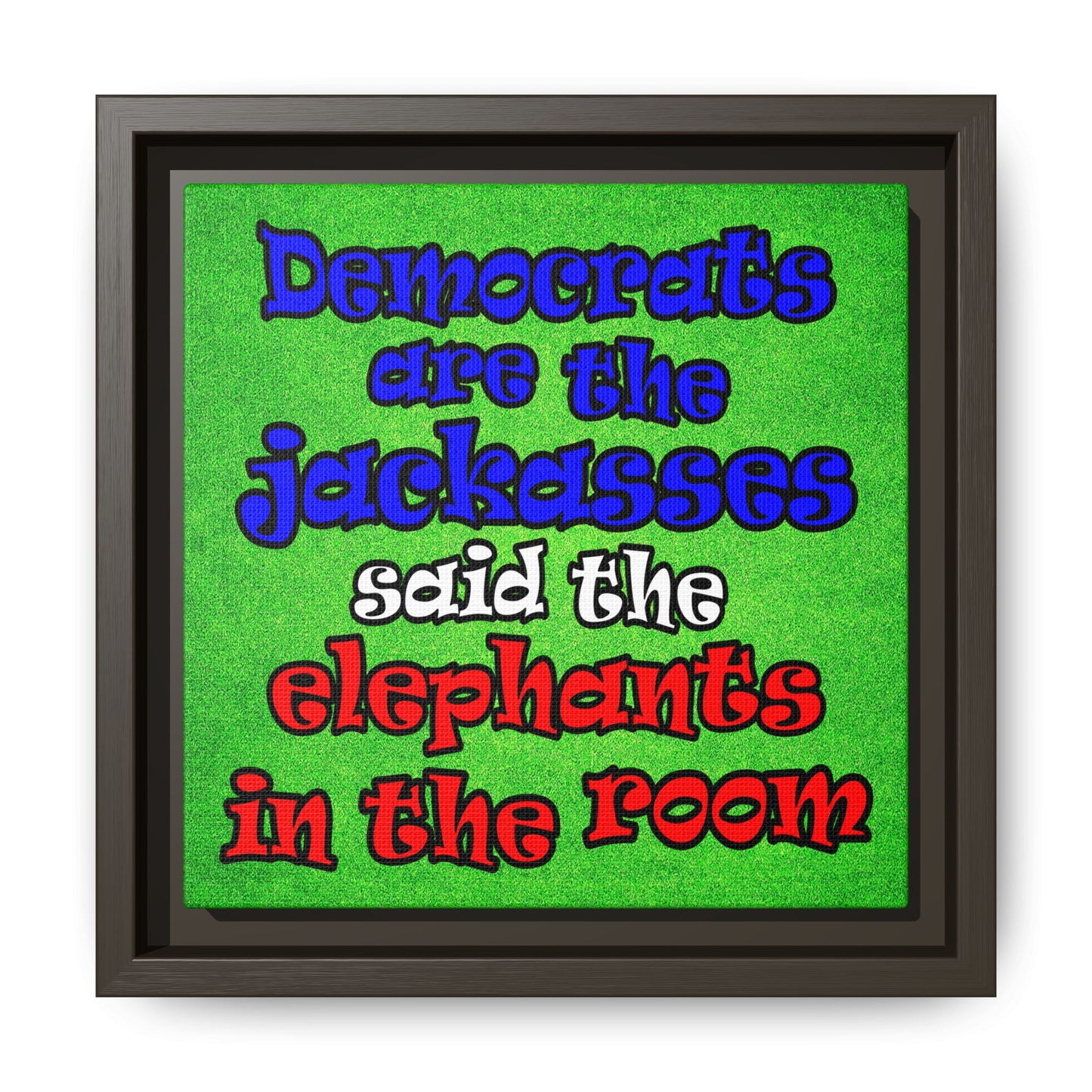 donkeys and elephants - framed canvas art (green turf)