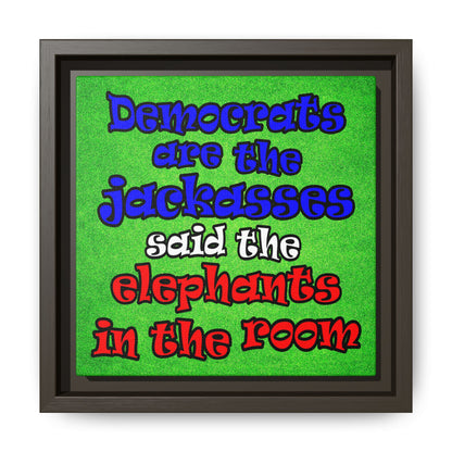 donkeys and elephants - framed canvas art (green turf)