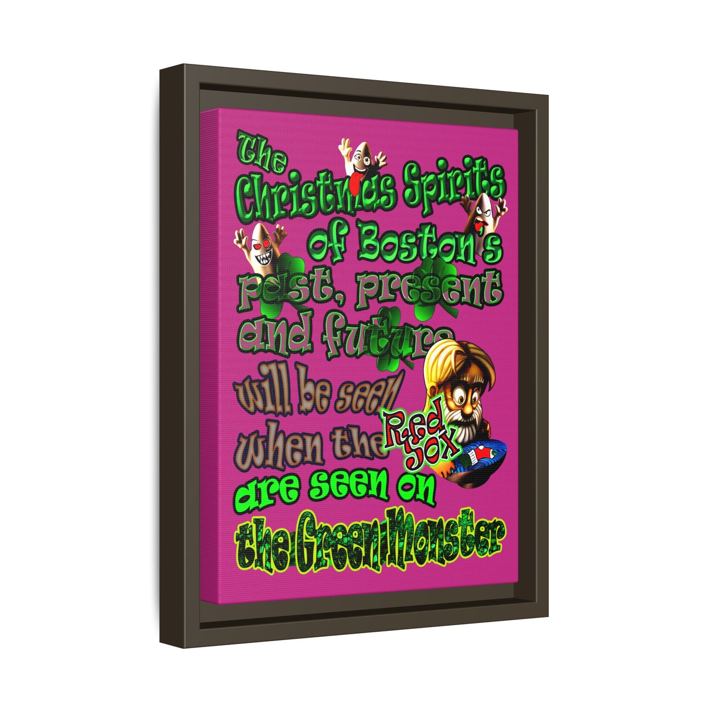christmas spirits of boston - framed canvas art (pink)