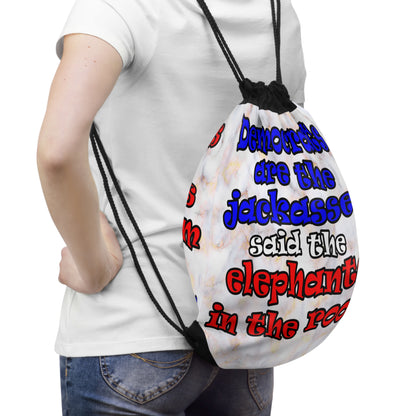 donkeys and elephants - Drawstring Bag (white marble)