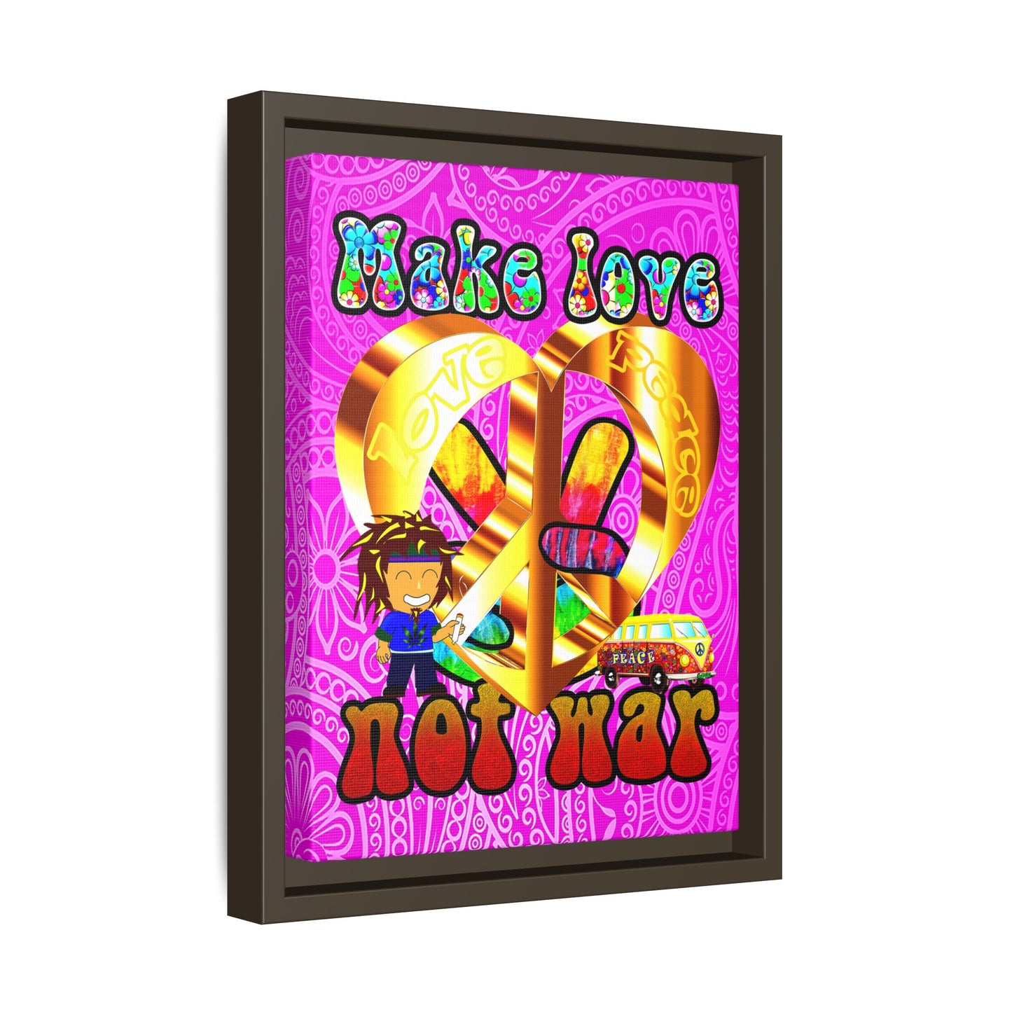 love peace - framed canvas art (pink swirl)