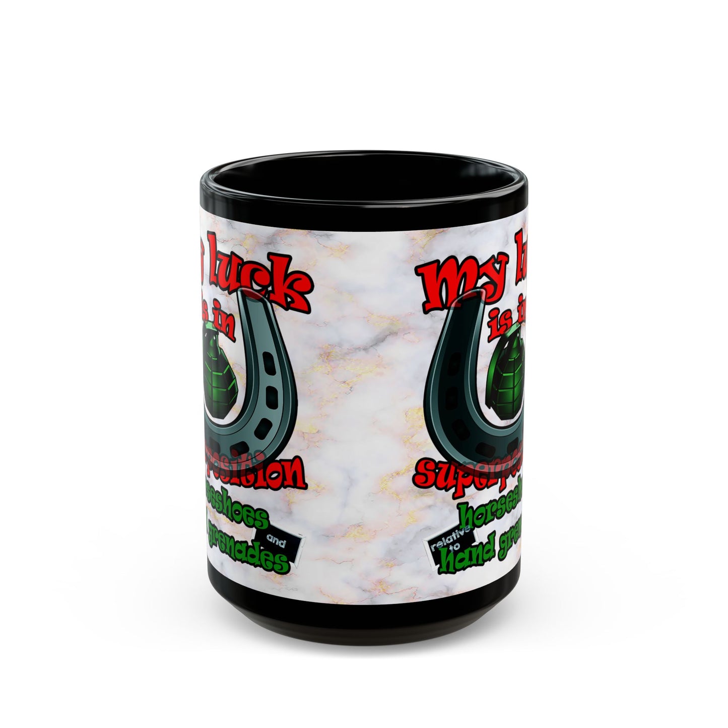 my luck - Black Mug (white marble)