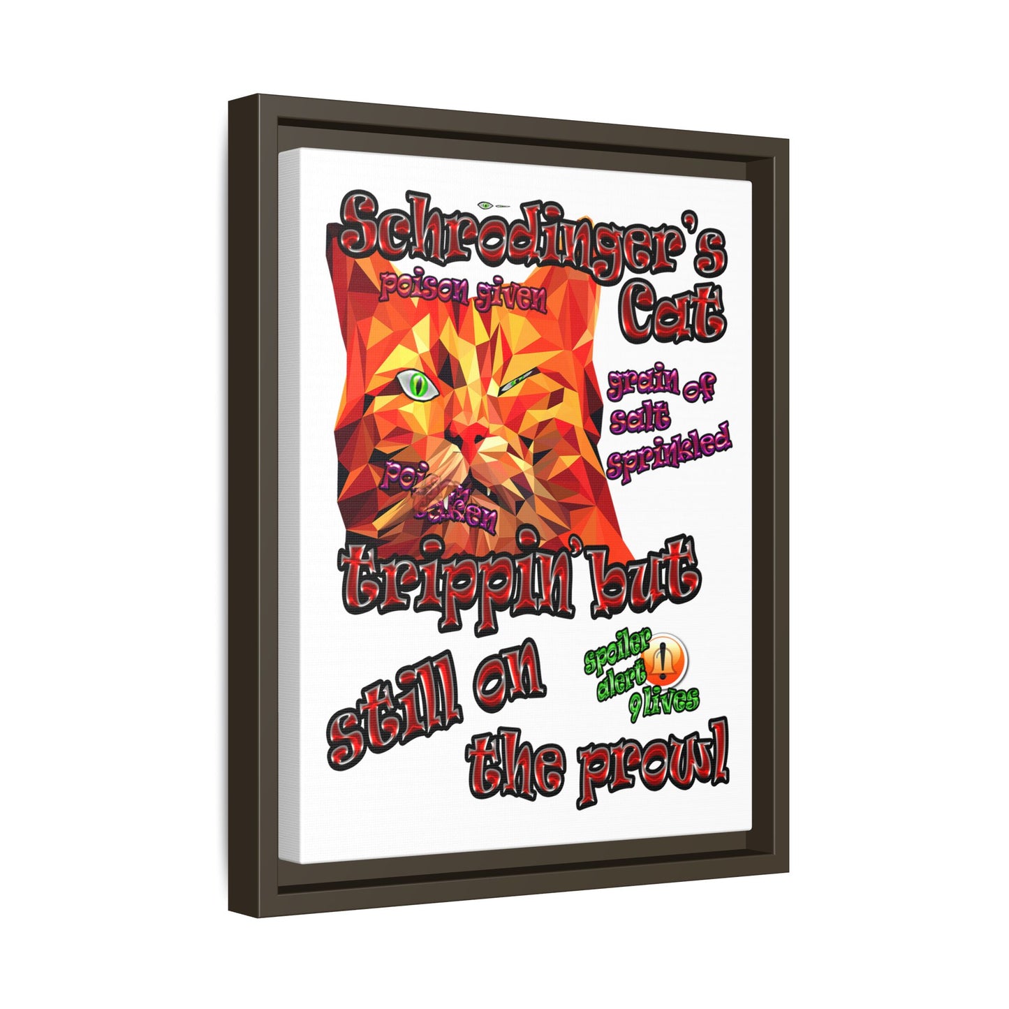 schrodinger's cat - framed canvas art (white)