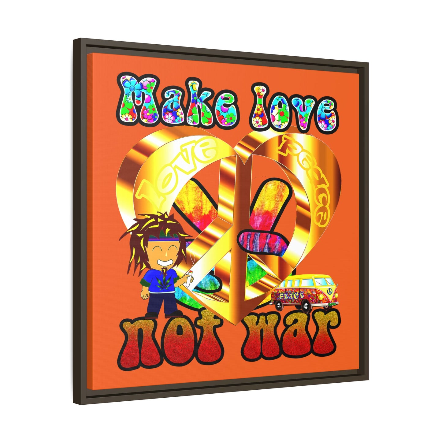 love peace - framed canvas art (orange)