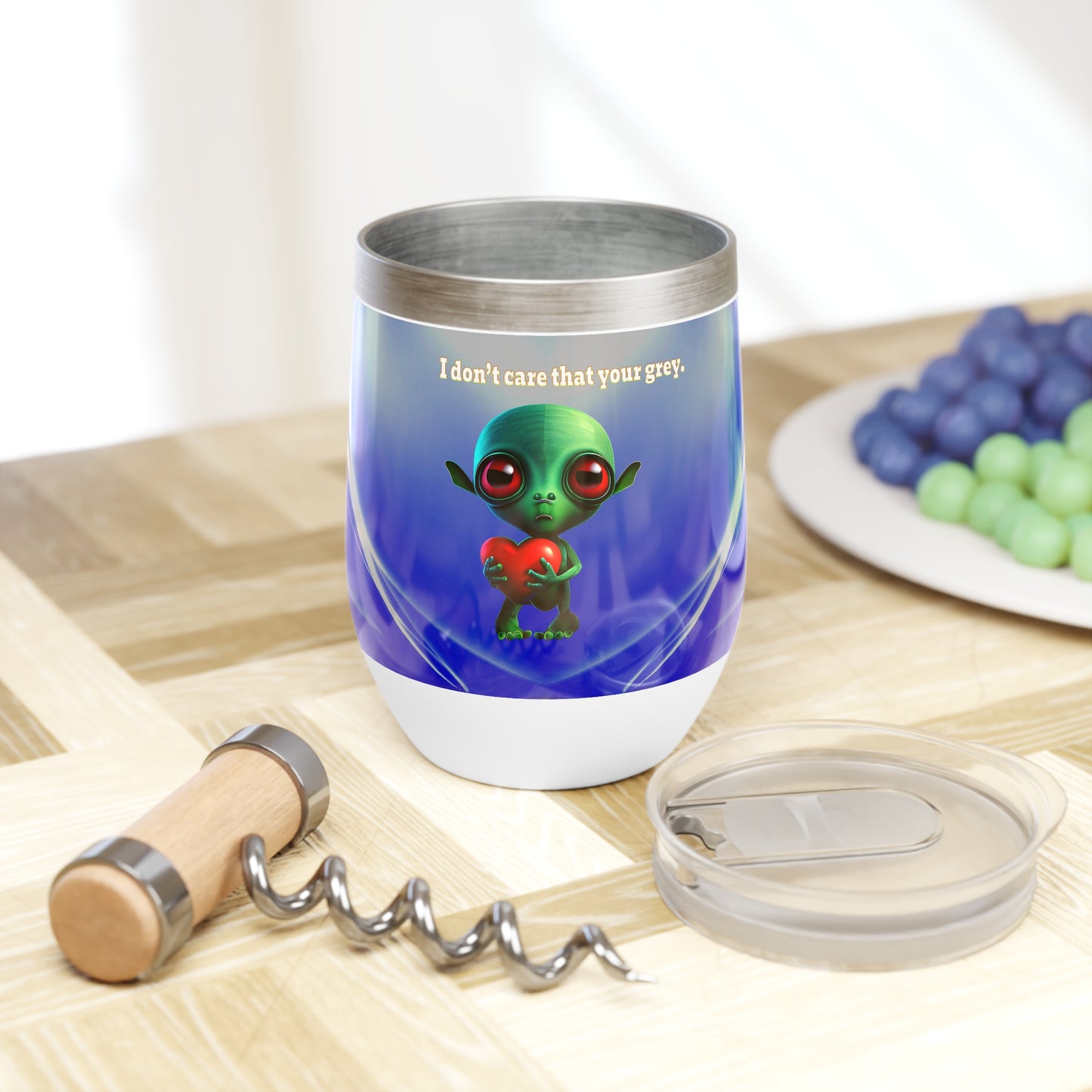 I don't care that your grey - Chill Wine Tumbler (blue-white wave)