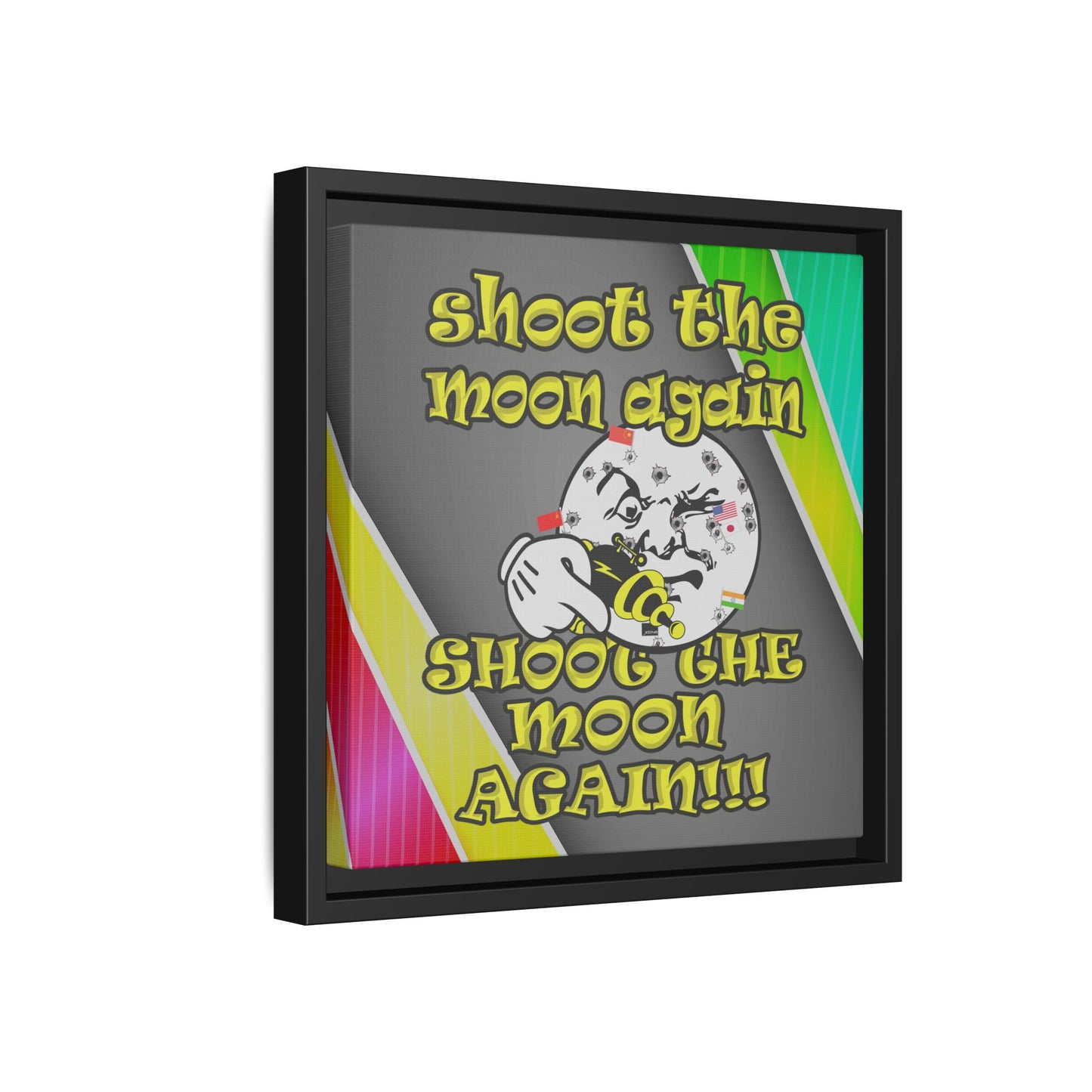 shoot the moon again - framed canvas art (rainbow split)
