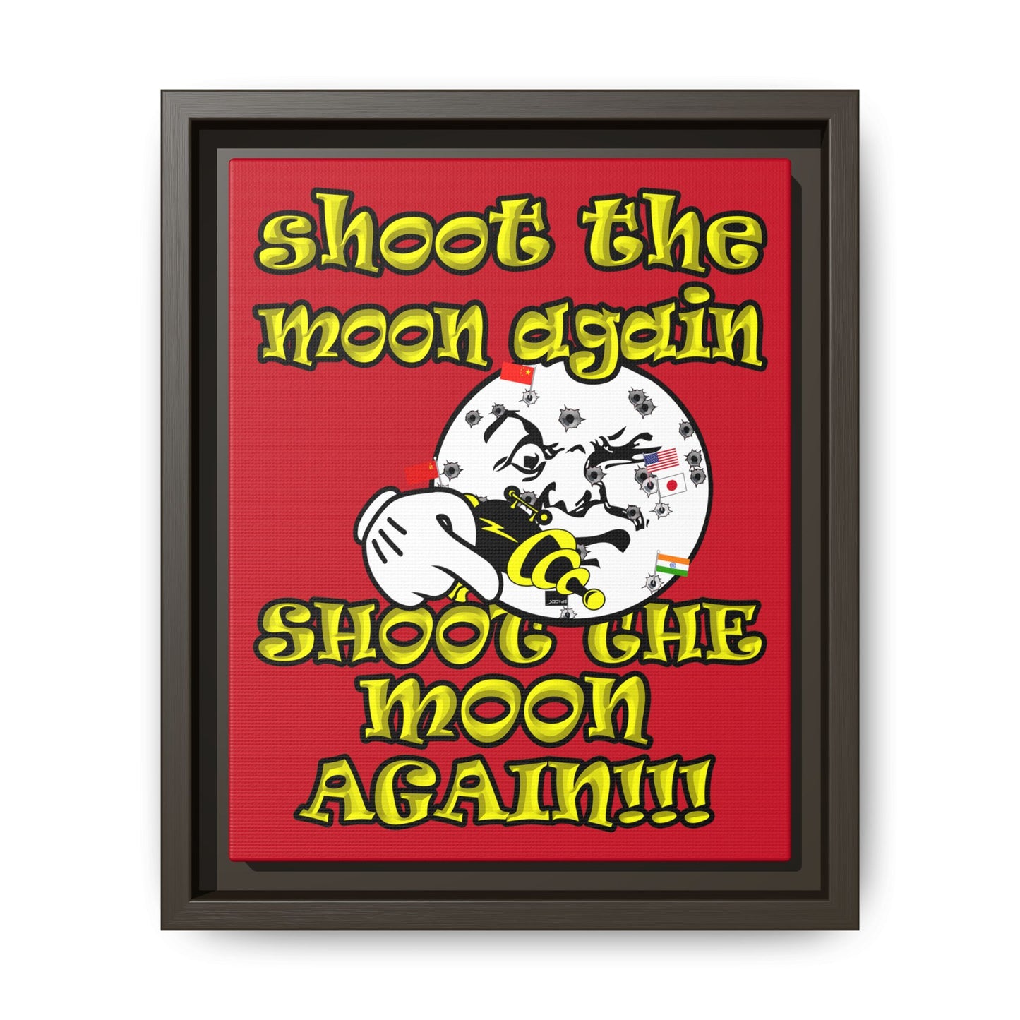 shoot the moon again - framed canvas art (dark red)