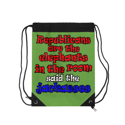 donkeys and elephants - Drawstring Bag (green)