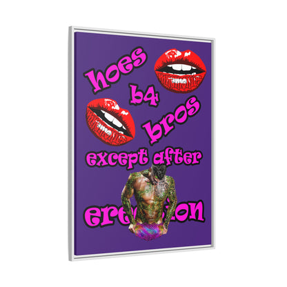 hoes b4 bros - framed canvas art (purple)