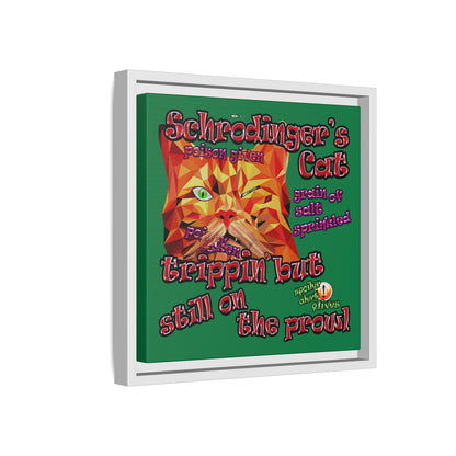 schrodinger's cat - framed canvas art (dark green)