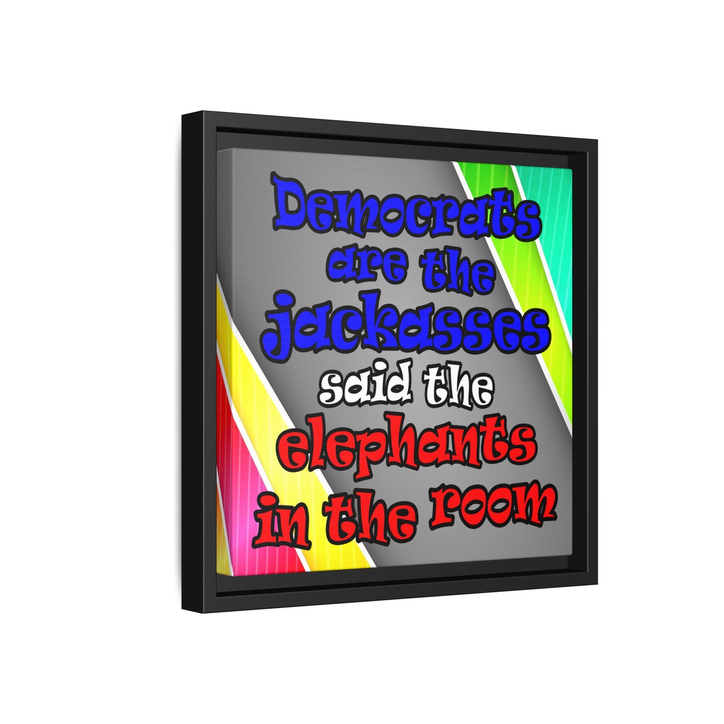 donkeys and elephants - framed canvas art (rainbow split)