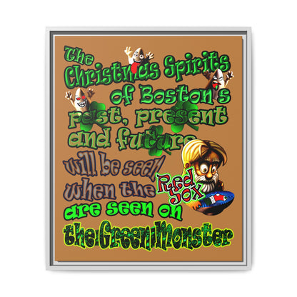 christmas spirits of boston - framed canvas art (light brown)