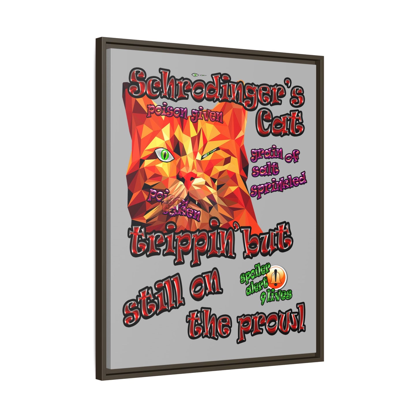 schrodinger's cat - framed canvas art (light grey)