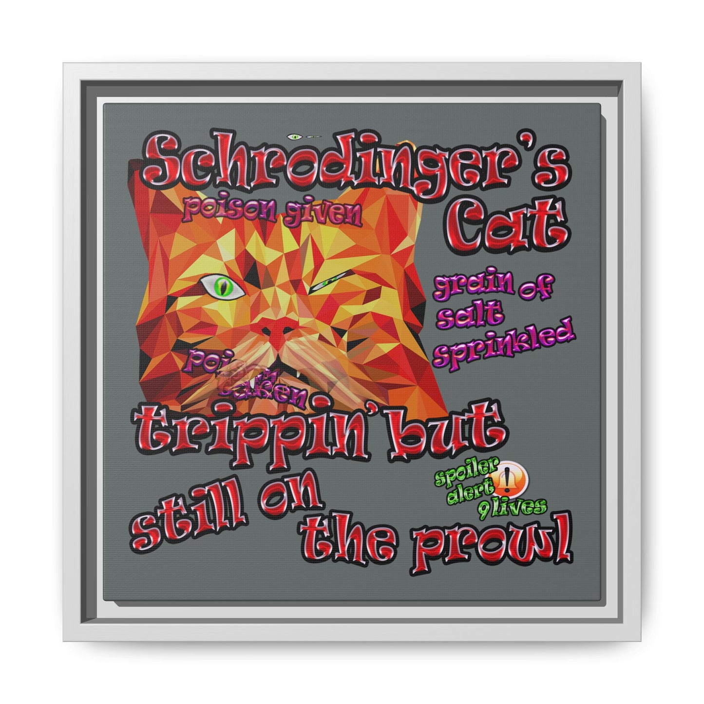 schrodinger's cat - framed canvas art (dark grey)