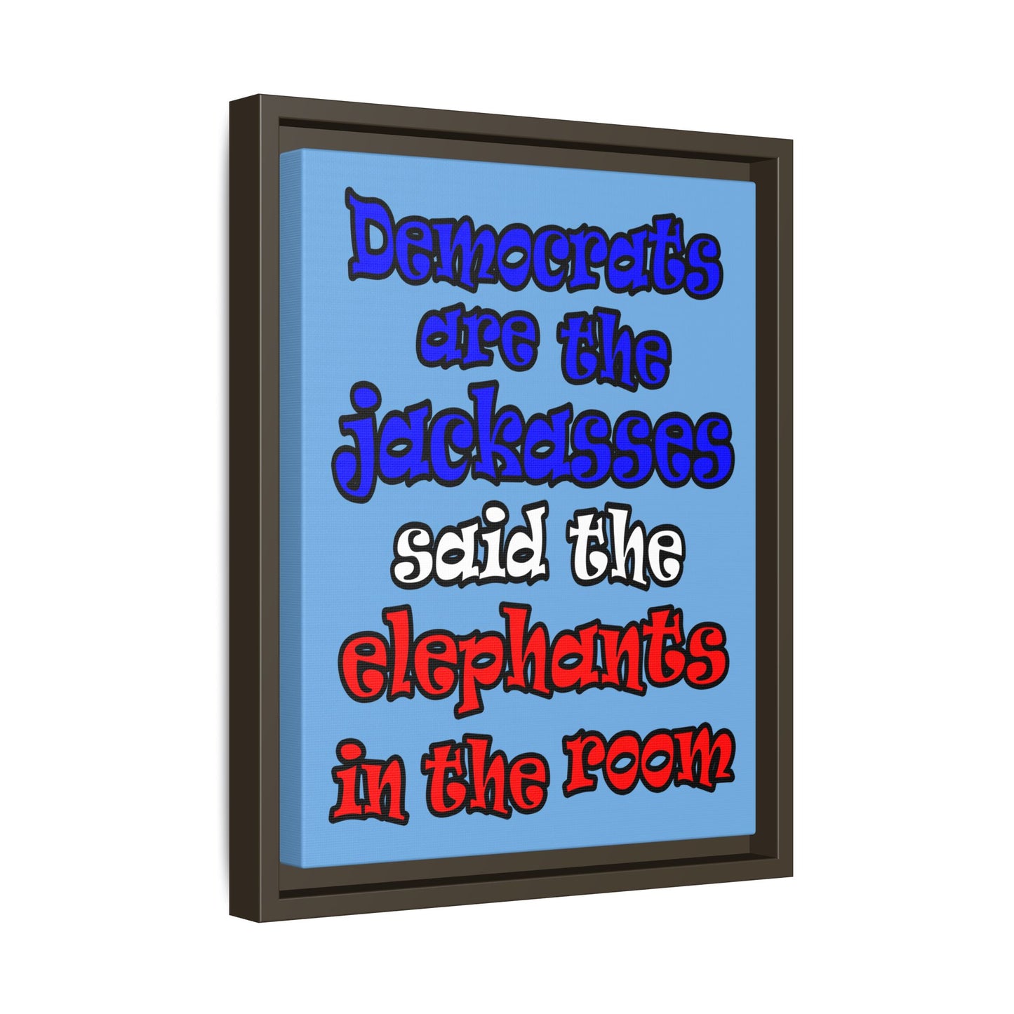 donkeys and elephants - framed canvas art (light blue)