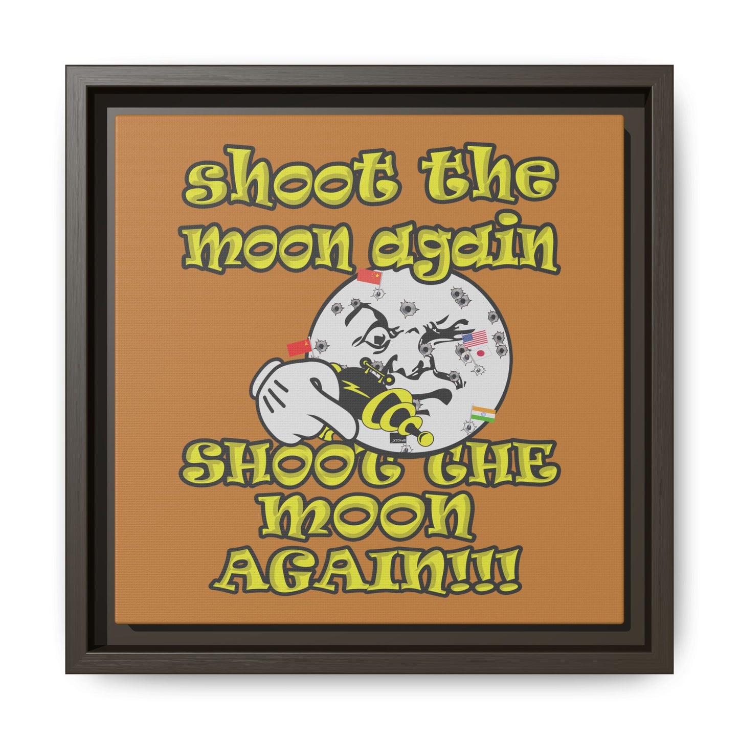 shoot the moon again - framed canvas art (light brown)