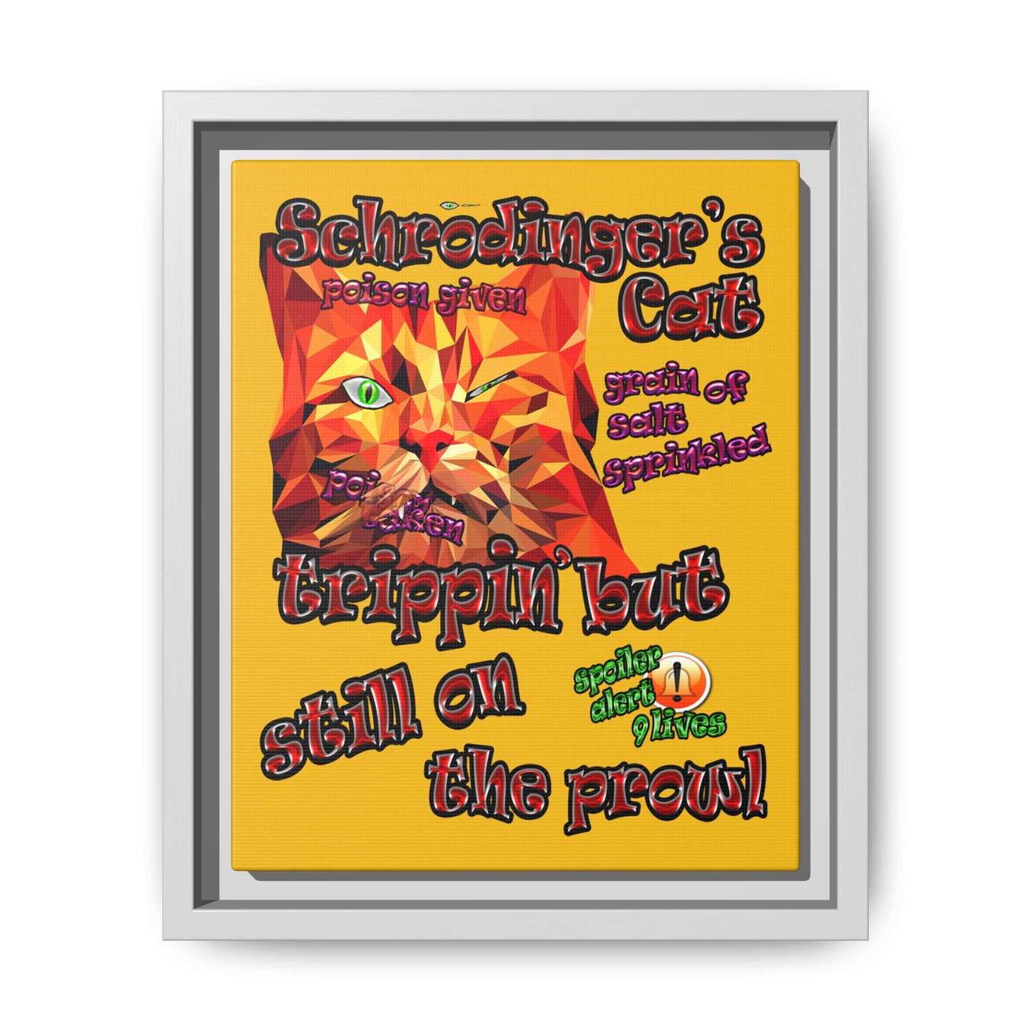 schrodinger's cat - framed canvas art (yellow)