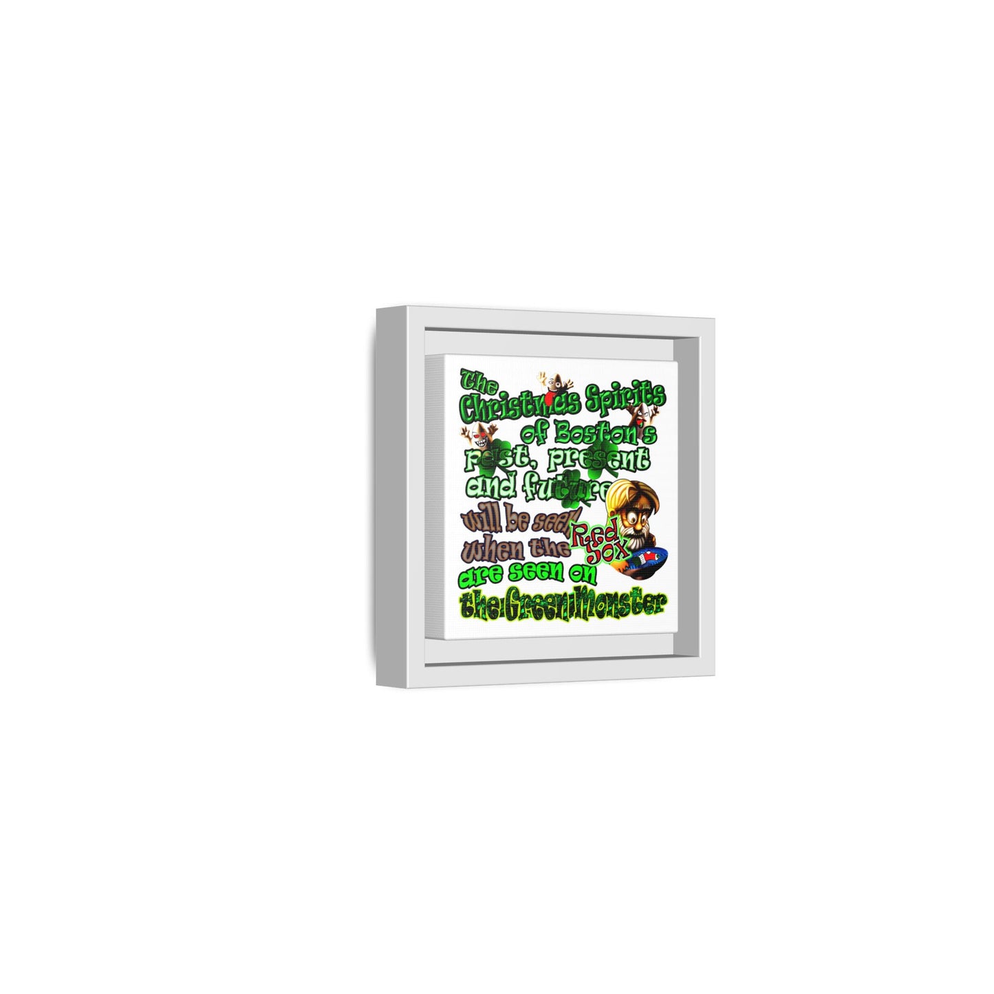 christmas spirits of boston - framed canvas art (white)