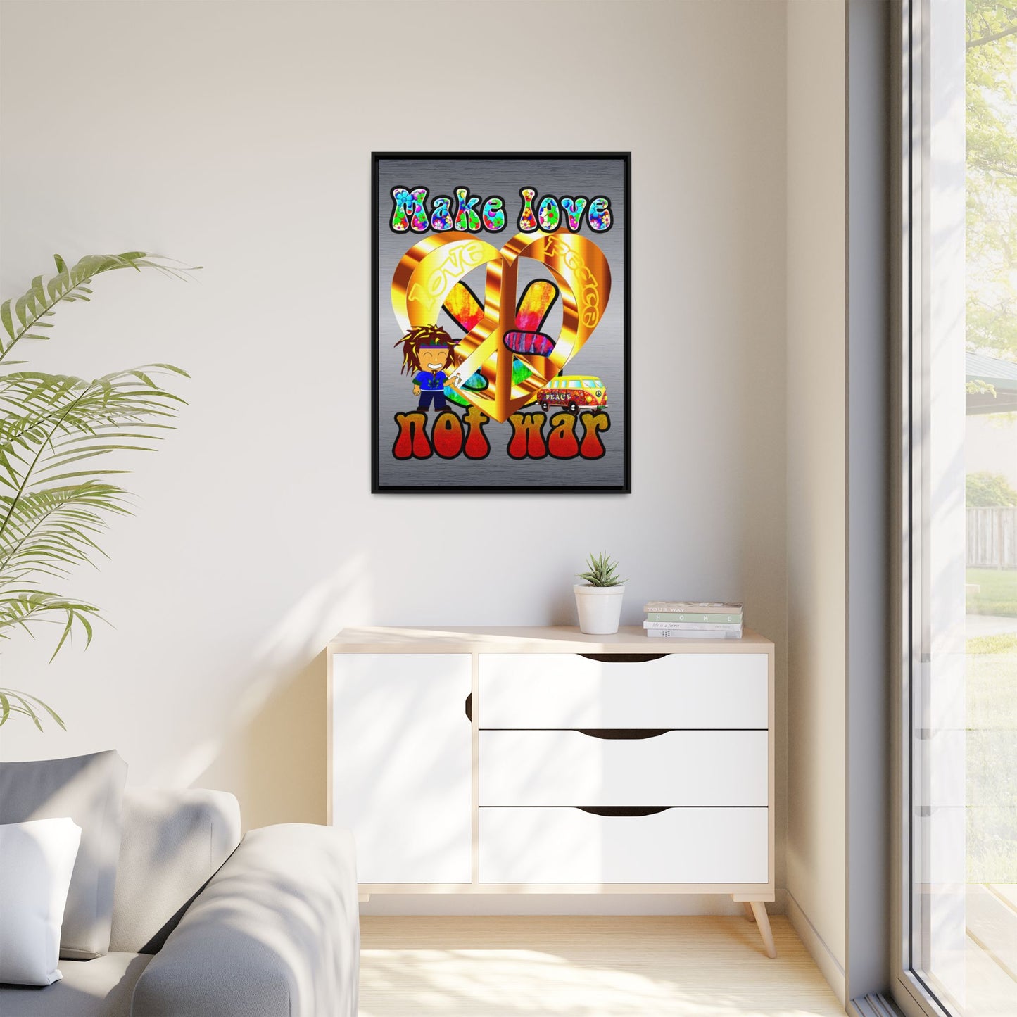 love peace - framed canvas art (brushed nickel)