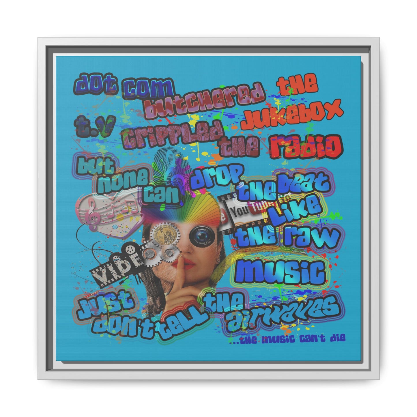 drop the beat - framed canvas art (turquoise)