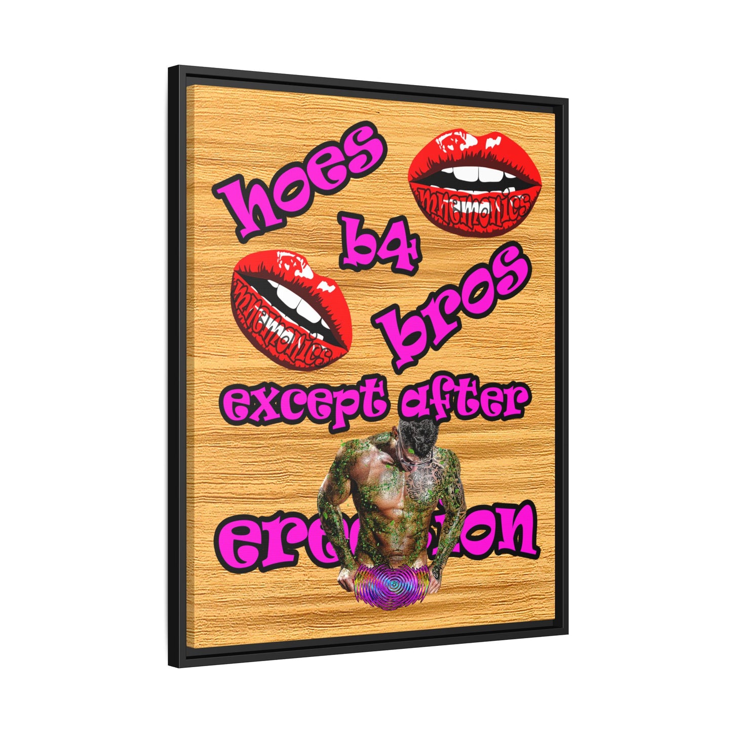 hoes b4 bros - framed canvas art (butterscotch wood finish)