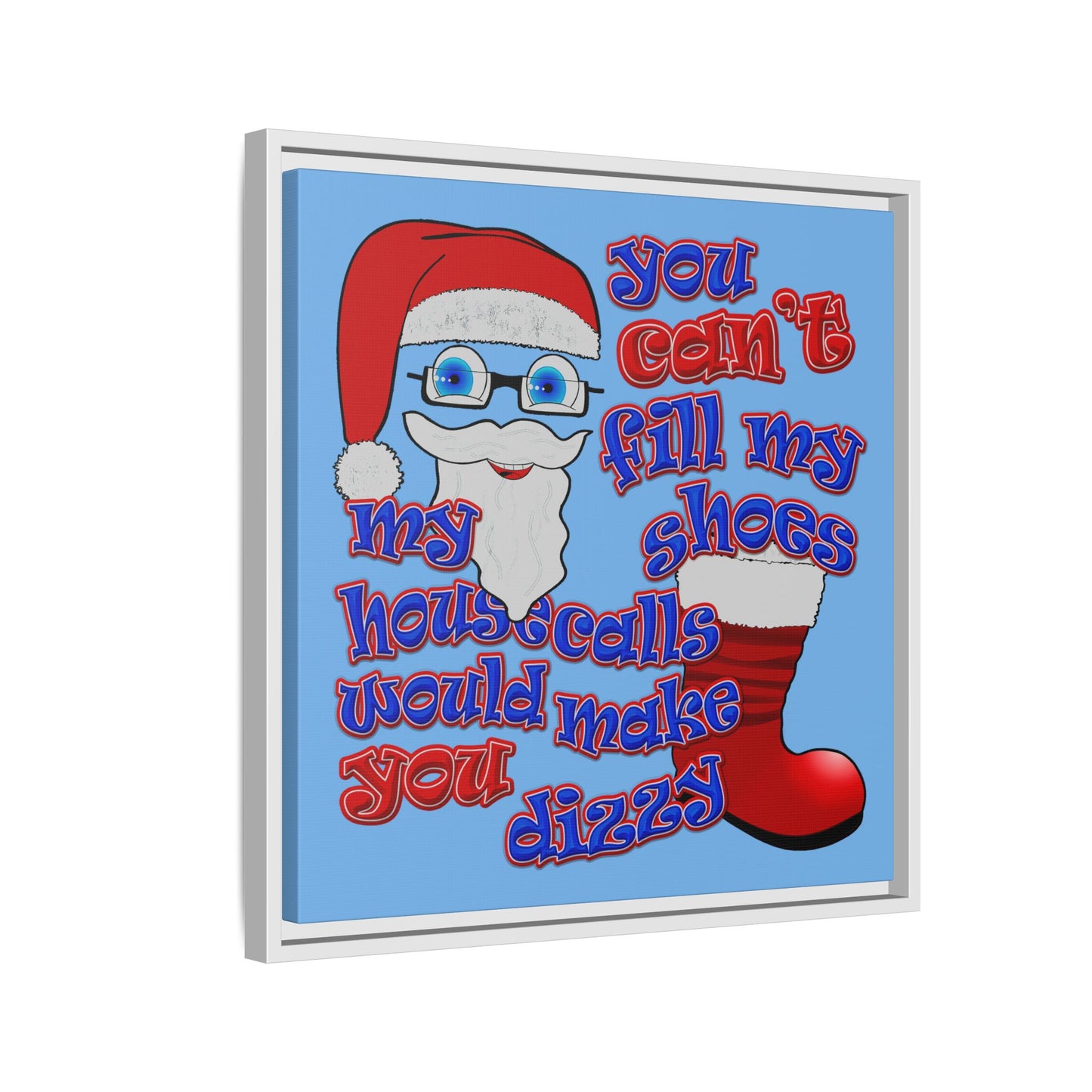 santa's shoes - framed canvas art (light blue)