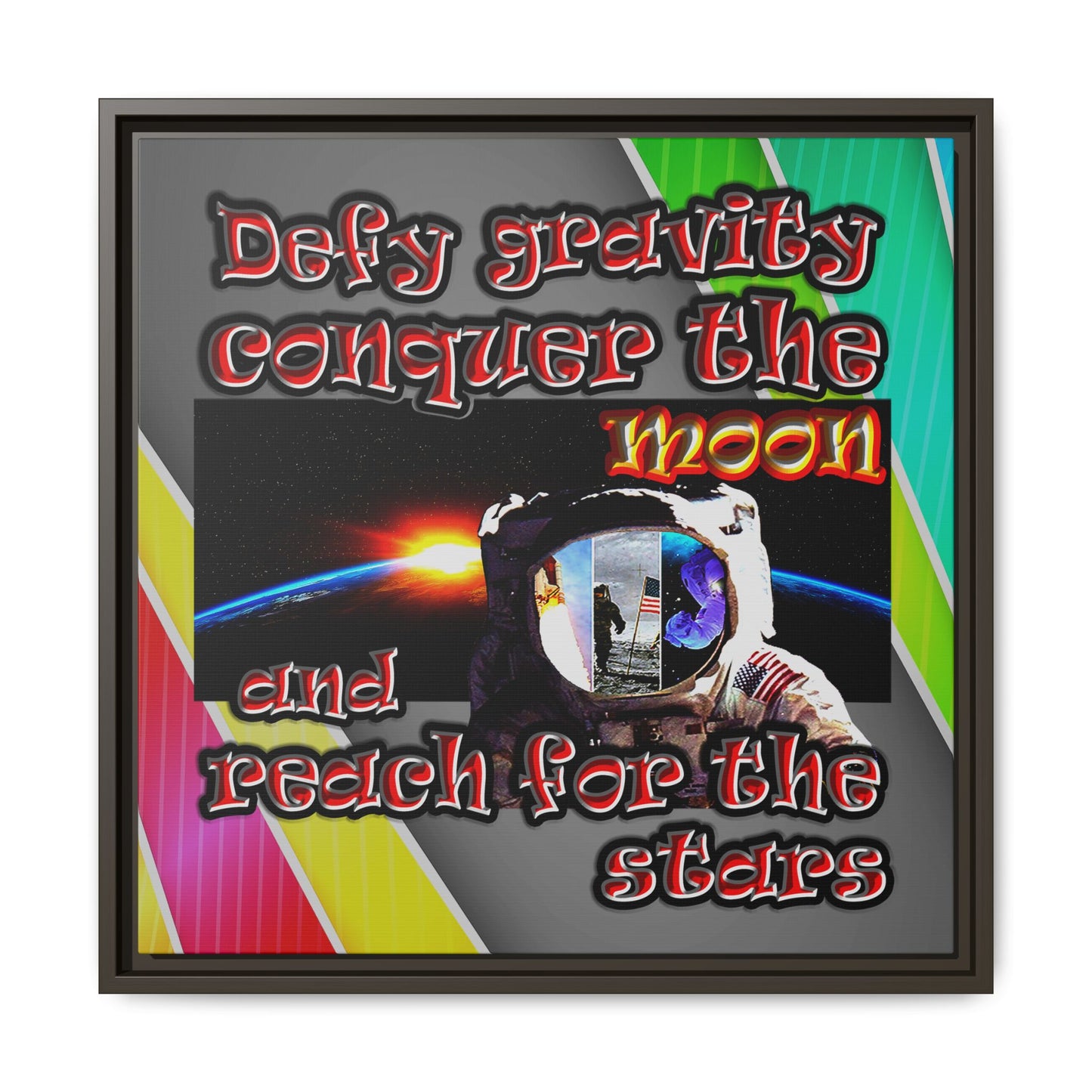 defy conquer reach - framed canvas art (rainbow split)