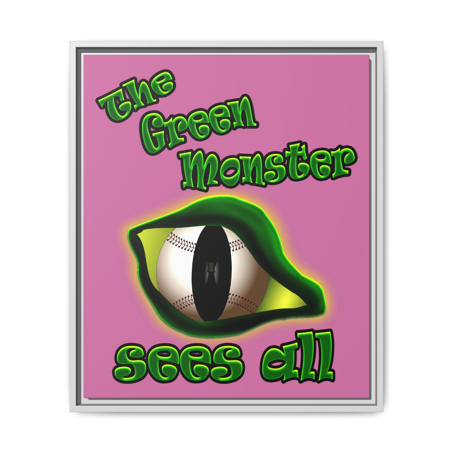 green monster - framed canvas art (light pink)