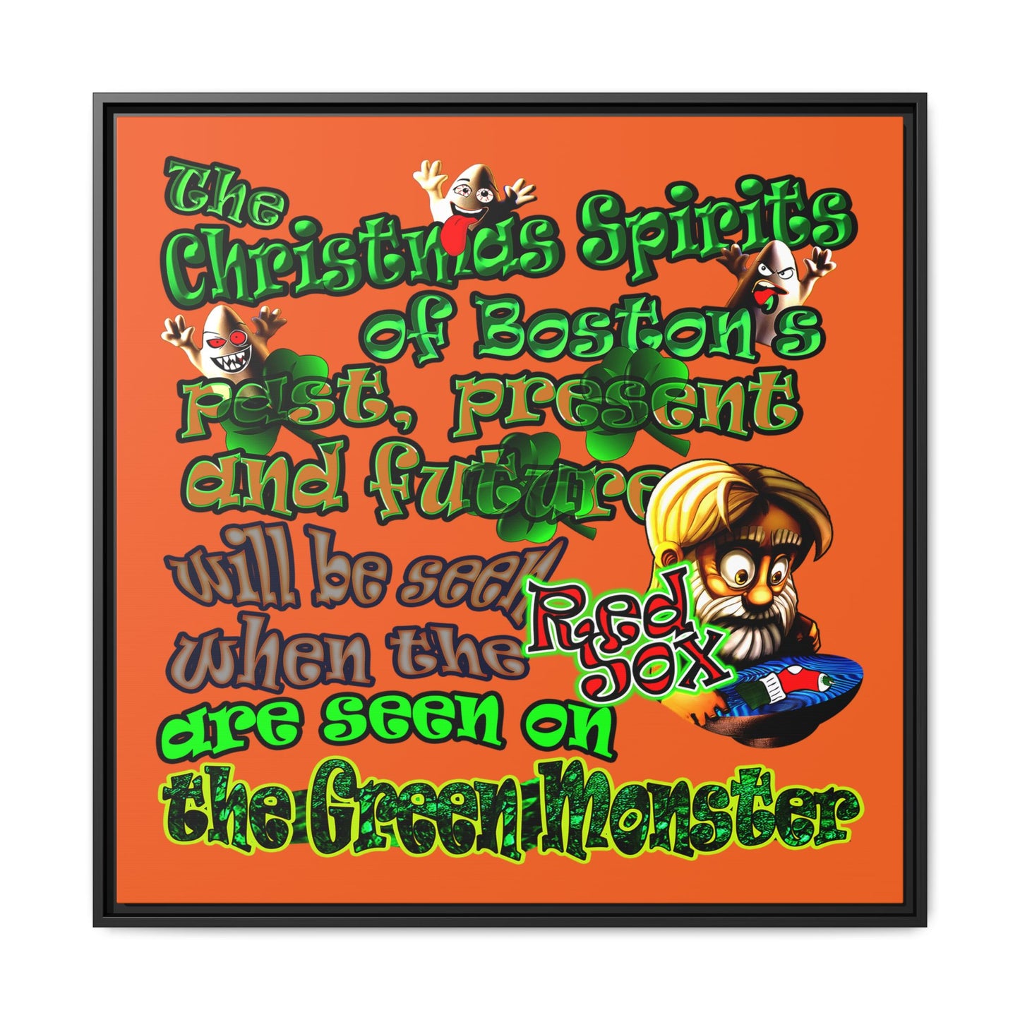 christmas spirits of boston - framed canvas art (orange)