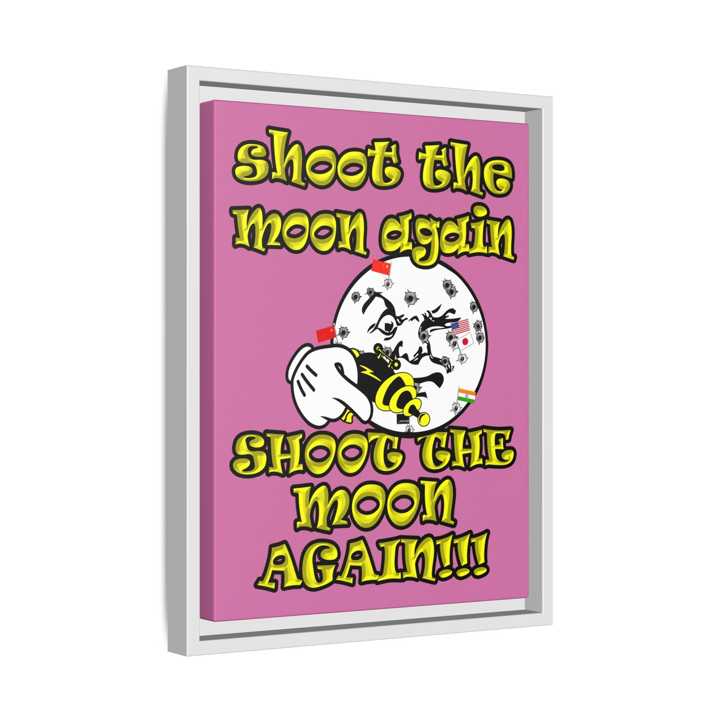 shoot the moon again - framed canvas art (light pink)